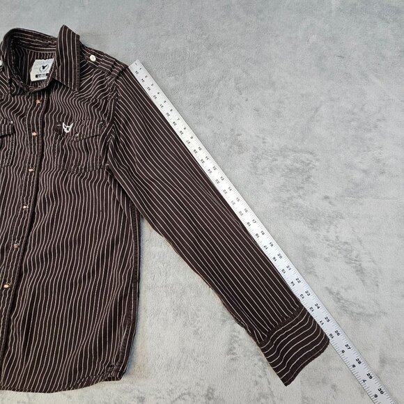 Company 81 Shirt Men's Large Brown White Striped Pearlsnap Western Cowboy Casual - Picture 9 of 13